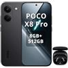 XIAOMI POCO X8 Pro Smartphone 12+512GB,processore Dimensity 8500-Ultra,batteria da 6500 mAh,sensore Sony IMX882 da 50 MP con OIS,fotocamera da 50 MP,Nero,incluso cuffie smart incluse Nero