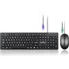Perixx PERIDUO-117 - Tastiera e mouse PS/2 con cavo, tastiera a membrana full-size, mouse ottico, layout QWERTY UK, nero