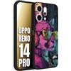 CUSTOMIZZA - Custodia cover nera morbida in tpu compatibile per Oppo Reno 14 PRO animali cyberpunk pantera street cat fucsia blu giallo