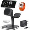 EXW Caricatore Wireless 3 in 1, Compatible with MagSafe, Fast Charging Station con Adattatore per iPhone 17e/17/16/15/14/13/12/Air, Apple Watch 10-2/Ultra/SE e AirPods Pro/4/3/2,Nero