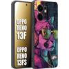 CUSTOMIZZA - Custodia cover nera morbida in tpu compatibile per Oppo Reno 13 F animali cyberpunk pantera street cat fucsia blu giallo
