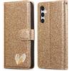 BLOTECH Brillantini Glitters Case for Samsung Galaxy A35 Custodia Bling Oro Glitter Shell Wallet PU 3D Amore Cuore Strass Cover Custodia Morbido Case Libro Scintilla Leather Pelle per Samsung Galaxy A35