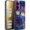 CUSTOMIZZA - Custodia cover nera morbida in tpu compatibile per Oppo Reno 13 F animali cyberpunk gatto street cat fucsia blu giallo