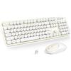 MOFII Tastiera e mouse wireless Combo, computer full size 2,4 G Plug and Play Wireless Typewriter Retro Round Keyboard and Mouse Set per Windows, Computer, Desktop, PC, Notebook - (Bianco sporco)