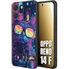CUSTOMIZZA - Custodia cover nera morbida in tpu compatibile per Oppo Reno 14 F animali cyberpunk gatto street cat fucsia blu giallo