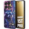 CUSTOMIZZA - Custodia cover nera morbida in tpu compatibile per Xiaomi 15T PRO animali simpatici cyberpunk procione racoon street cat fucsia blu giallo