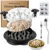 MJMHomecare Set di utensili per triturare pollo (nero/rosso) con ciotola, forchetta e spazzola per la pulizia, trituratore per petto di pollo grande da 25 cm, per uso domestico, manico ergonomico, antiscivolo