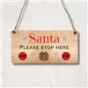 Second Ave Gift Company Second Ave Santa Please Stop Here - Targa in legno da appendere come regalo di Natale rettangolare