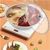 SOLOCJNL Hot Pot Cooker, Mandarino Anatra Pentola in acciaio inox Dual Hot Pot con coperchio a induzione Shabu per piano cottura a gas (34 cm)