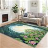 Generic Tappeto con stampa di fiori di loto paesaggistico, 140 x 200 cm, lavabile in lavatrice, antimacchia, retro in TPR antiscivolo, morbido tappeto a pelo basso, ideale per soggiorno, camera da letto