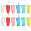 UOCAI 12 Pezzi Bicchiere con Cannuccia e Coperchio, 710ml Bicchiere Plastica | 6 colori, 24oz bicchieri plastica con coperchio, senza BPA, glitter, riutilizzabili, 2 spazzole pulizia, bevande fredde