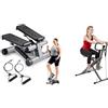 Sunny Health & Fitness Mini Stepper Machine, with Resistance Bands and LCD Monitor + Row-N-Ride™ PRO Squat Assist Trainer, Rowing Machine w/Digital Monitor