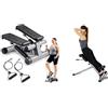 Sunny Health & Fitness Mini Stepper Machine, with Resistance Bands and LCD Monitor + 45 Degree Hyperextension Roman Chair, Steel, Grey, One Size SF-BH6629