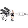 Sunny Health & Fitness Mini Stepper Machine, with Resistance Bands and LCD Monitor + 86 cm Olympic Triceps Bar with Ring Collars, Olympic Weight for Weightlifting and Bodybuilding