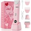 Cormyvo Rasoio Elettrico Donna 3 in 1 per Corpo e Zona Bikini (Rosa) | 3 TESTINE INTERCAMBIABILI, 3 IN 1 PER DONNA, LUNGHEZZA REGOLABILE, TESTINE LAVABILI IPX7, DISPLAY LED