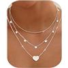 Chriscoco 3pcs Collana Donna Oro/Argento Collana Acciaio Inossidabile Placcato Oro 14k Collane Girocollo Regolabile Catena Argento Choker Perline Cuore Collane per Donna Ragazze