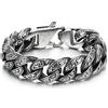 COOLSTEELANDBEYOND Bracciale da Uomo a Catena Curb Incisa in Acciaio, Regalo a Maglie Larghe | Maglie Intagliate con Motivo a Foglia, Dettagli Scavati Scuri e Chiusura Sicura, Pezzo Ornamentale D'Impatto, Stili Eleganti