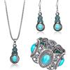 Sureio Set di 3 gioielli occidentali da donna in stile bohémien con turchese e collana con ciondolo in turchese, orecchini pendenti in stile occidentale, braccialetto in lega, turchese, turchese,