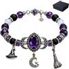 Generico Bracciale con ciondolo a forma di luna di cristallo della strega, gioielli di strega mistica con perline viola, braccialetto con ciondolo a forma di luna di cristallo mistico, stile magico
