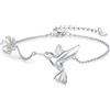 JFASHOP Bracciale da donna in argento Sterling 925, motivo colibrì e fiore, regolabile, gioiello elegante da donna, regalo per la festa della mamma, compleanno, San Valentino