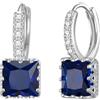 EVER FAITH Cubic Zirconia Orecchini a cerchio da donna eleganti casual minuscola pietra portafortuna di settembre zirconi taglio quadrato orecchini per ragazze zaffiro blu argento tono