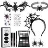 Crunier 10 Pezzi Set Trucco Gotico Ragno, 3 In 1 Trucco Labbra | Opaco Rossetto Liquido, Matita Labbra, Nero Rossetto, Palette Ombretti, Maschera Pizzo Halloween, per Costume Ragno