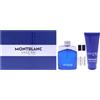 MONTBLANC Legend Blue by Mont Blanc - Set regalo da uomo da 4 pezzi, EDP spray da 100 ml, 2 flaconi da 7 ml EDP spray (mini), gel doccia All Over da 90 g