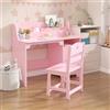 OPULENTHOME Scrivania e sedia per bambini, tavolo di apprendimento in legno con deposito, huche e bacheca, scrivania per computer con sedia per ragazzi e ragazze dai 3 agli 8 anni (Pink)