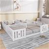FAAMEPBO Letto Montessori Bambini Doppio 2x90x200 cm, Letto a Pavimento per Bambini in Legno Massiccio di Pino con Sponde Protettive, Divisorio Centrale e Design a Stelle, Letto Montessori senza Rete a Doghe