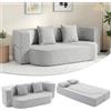 HOMCOM Divano Letto 2 Posti 2 in 1 Senza Struttura Ciniglia Grigio Chiaro | Pieghevole, Divano Letto Matrimoniale Convertibile, Seduta Ampia Profonda, Ampi Braccioli, 2 Cuscini Sfoderabili, Soggiorno