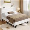 iPormis Letto Imbottito 140 X 200 Cm, Bianco, Con Testiera Effetto Lino E Struttura In Metallo. Adatto Per Camere Da Letto, Camere Per Gli Ospiti E Camerette Per Ragazzi