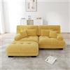 MOHUANG Cloud Divano angolare per soggiorno, divano matrimoniale in ciniglia con 2 cuscini lombari e 2 cuscini decorativi, divano imbottito con braccioli larghi e ottomano, giallo