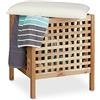 Relaxdays Sgabello da Bagno, Pouf Contenitore, Cuscino Imbottito, Portabiancheria, Porta Oggetti, Legno, Naturale Bianco, Noce, Marrone, 49.0x49.0x52.0 cm