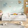 FAAMEPBO Letto Montessori Bambini 80x160 cm, Letto a Pavimento con Sponde Anticaduta, Porta Removibile e Rete a Doghe, Letto per Bambini in Legno Bianco, Materasso Non Incluso