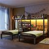 Ktipm Letto a Castello 3 Posti 90x200 cm con USB e LED e Scaffale, Nero | Letto Bambini Letto a Soppalco con Scala Contenitore e Struttura Metallica, Senza Materasso
