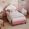 BIYFSDS Letto per bambini, 90 x 190 cm, letto imbottito con corona da principessa LED, letto singolo con testiera imbottita e rete a doghe, telaio per letto per ragazze (rosa-4, 90 x 190 cm)