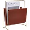 UNICRAFTALE Rack Per Riviste Moderno Marrone Supporto Di Stoccaggio Per Libri In Pelle 30x13.5x35.5cm Porta Giornali In Similpelle PVC Porta Riviste Con Telaio In Ferro Placcato Metallo Per Casa Sala