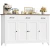 HOCSOK Armadio da cucina, credenza con ripiani regolabili, larghezza 140 cm | Armadietto bianco con piano di lavoro, 3 cassetti, per cucina, soggiorno, caffetteria, armadietto portaoggetti