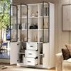 ZKLOEP Vetrina con anta in vetro e 3 cassetti, vetrina da collezione con maniglia, libreria, armadietto per soggiorno, bianco, 120 x 30 x 200 cm