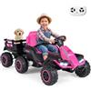 COSTWAY 24V Trattore Elettrico per Bambini con Rimorchio Rimovibile, Rosa | Macchina Elettrica per Bambini 3+ Anni con 3 Velocità, 6 Ruote, Luci LED, Musica, Clacson e Telecomando, 3-5 km/h