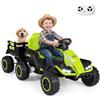 COSTWAY 24V Trattore Elettrico per Bambini con Rimorchio Rimovibile, Verde | Macchina Elettrica per Bambini 3+ Anni con 3 Velocità, 6 Ruote, Luci LED, Musica, Clacson e Telecomando, 3-5 km/h