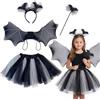 YANFALE Costume da pipistrello di Halloween per bambini, 4 pezzi, con cerchietto, ali e tutù, ideale per bambine da 3 a 10 anni, costume da pipistrello per Halloween, carnevale, feste a tema