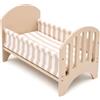 howa Lettino per bambole Stripes, in legno, con cuscino e coperta, 21403 | Lettino per bambole beige per bambole fino a 48 cm, con tessuti in moderno design a righe beige/bianco