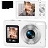 CAZSTYK Videocamera 4K 30FPS con doppio, White 32G | Messa a fuoco automatica con digitale 18X e porta ricarica tipo C per Vlog Travel Selfie Foto