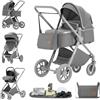 ALYIKOU Passeggino trio 3 in 1 con seggiolino auto i-Size Pieghevole, sedile reclinabile, marcia bidirezionale, cinture a 5 punti, portata 0-25 kg, 0-4 anni (Grigio)