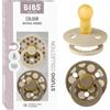 BIBS Colour Polka Dots Succhietto, 6-18 mesi, 2-pack, Vanilla/Dark Oak | Tettarella rotonda | Lattice di gomma naturale | Taglia 2 | Senza BPA | Prodotto in Danimarca