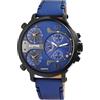 Raptor Limited - Orologio da uomo XXL in pelle, con 3 fusi orari, data/giorno della settimana, 24 ore, Blu scuro, Bracciale
