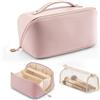 VLANDO Beauty case da viaggio, borsa da toilette da donna, in pelle PU, aperta e piatta, 04. Rosa, 9.1 x 4.8 x 4.7 inches, Pratico, funzionale, adatto ai viaggi