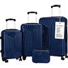 TSJESMIC Set Valigie Rigide 3+1 con Trolley 51, 61, 71 cm e Beauty 36 cm (Blu Notte) | ABS Rigido e Resistente, Rinforzi Angolari, 4 Ruote 360°, Manico Telescopico,Chiusura a Combinazione e Salvaspazio-per Viaggi