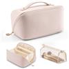 Vlando Beauty case da viaggio, borsa da toilette da donna, in pelle PU, aperta e piatta, 03. Rosa albicocca, 9.1 x 4.8 x 4.7 inches, Classico Elegante